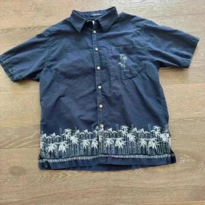 Vintage Mens Hilfiger Surfing Co. Hawaiian Navy Blue Collared Button SS Shirt L
